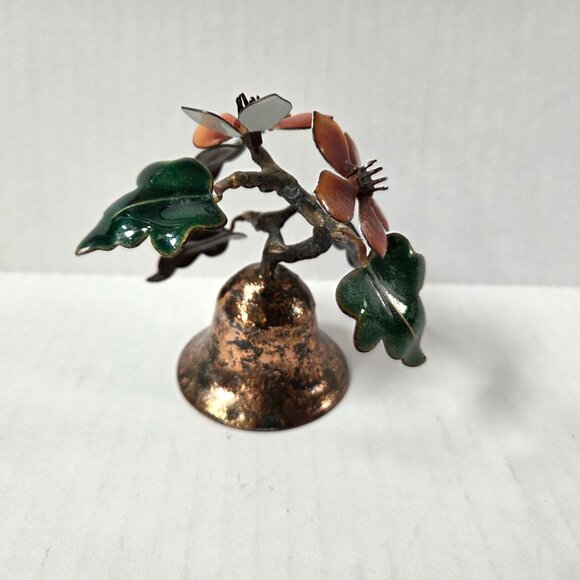 Vintage Bovano of Cheshire Enamel Bell Orange Flowers Green Leaves 4" Tall - Picture 5 of 8
